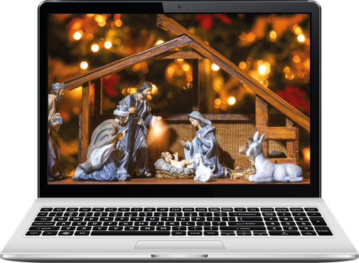 Laptop met kerststal